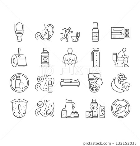 diarrhea causes icons set vector 132152033