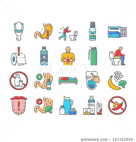 diarrhea causes icons set vector 132152034
