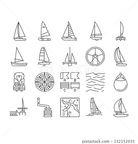 sailing sport yacht regatta icons set vector 132152035