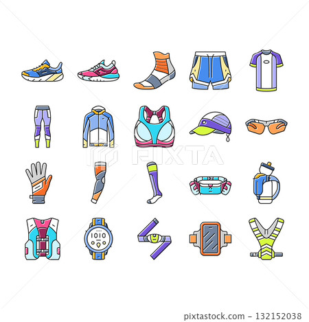 running accessories shoes watch icons set vector 132152038