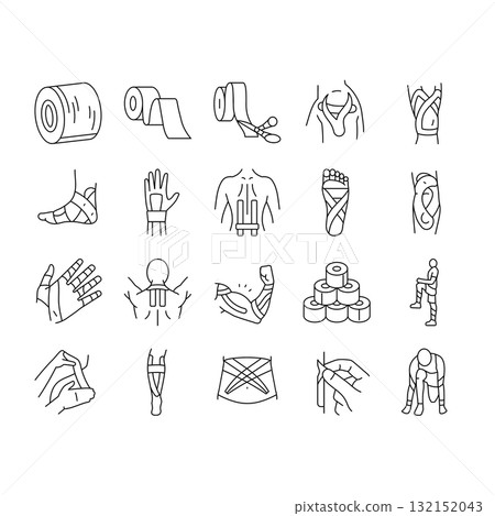 kinesio taping kinesiology icons set vector 132152043