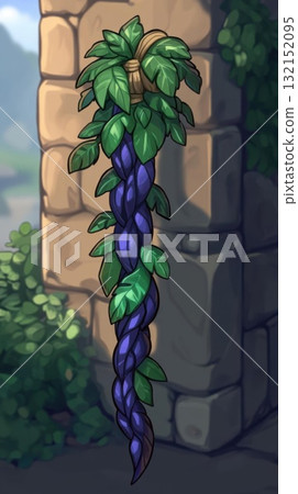 A stylized hanging plant with braided vines and leaves. Concept of nature and fantasy. A stylized hanging plant with braided vines and leaves. Concept of nature and fantasy. 132152095