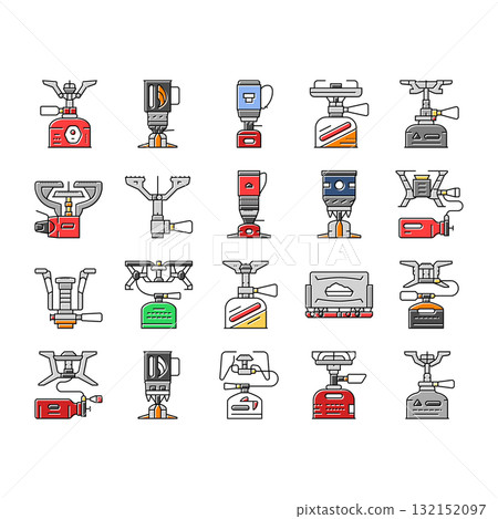 gas burner stove cooktop icons set vector 132152097