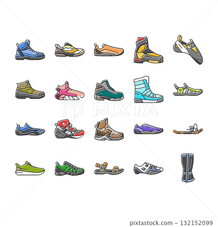 footwear tourism shoes sandals icons set vector 132152099