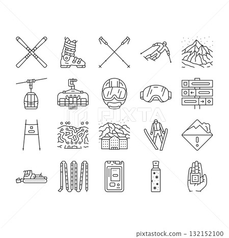 alpine skiing snow slalom icons set vector alpine skiing snow slalom icons set vector 132152100