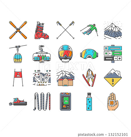 alpine skiing snow slalom icons set vector 132152101