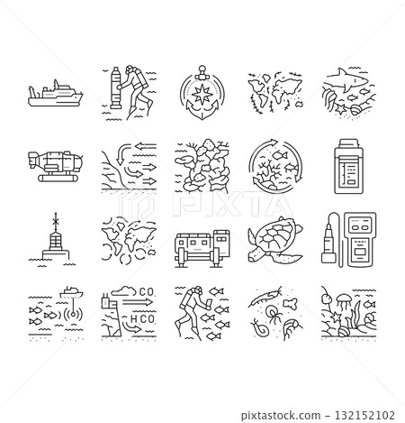world ocean marine biodiversity icons set vector 132152102