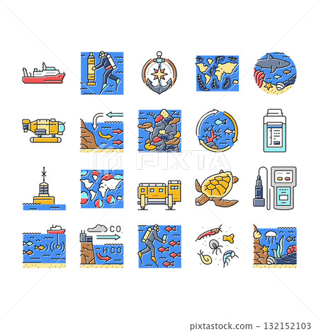 world ocean marine biodiversity icons set vector 132152103