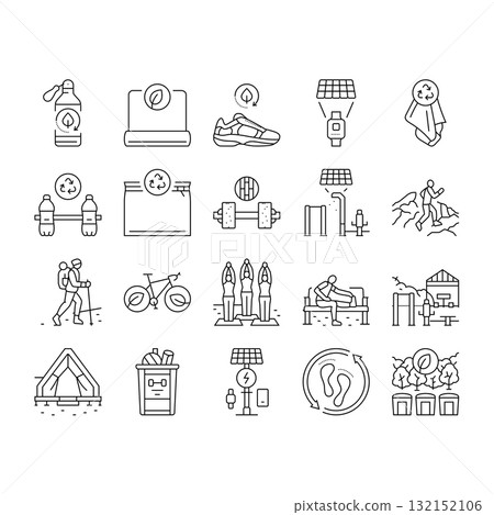 sustainable outdoor fitness eco icons set vector sustainable outdoor fitness eco icons set vector 132152106