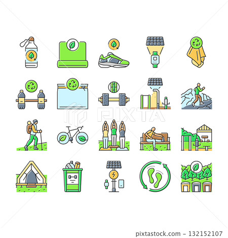 sustainable outdoor fitness eco icons set vector sustainable outdoor fitness eco icons set vector 132152107
