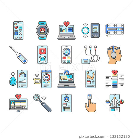 personalized health tech icons set vector 132152120