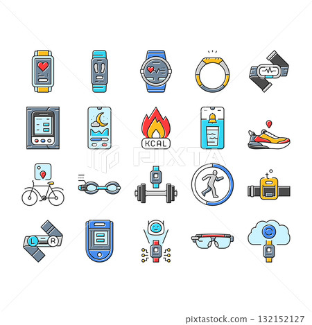 wearable fitness technology icons set vector wearable fitness technology icons set vector 132152127