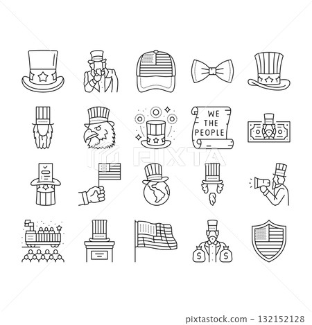 uncle sam patriotism propaganda icons set vector uncle sam patriotism propaganda icons set vector 132152128
