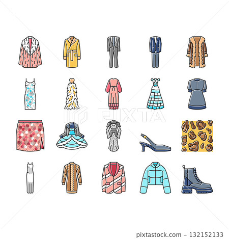 stylish clothes fashion trendy icons set vector 132152133