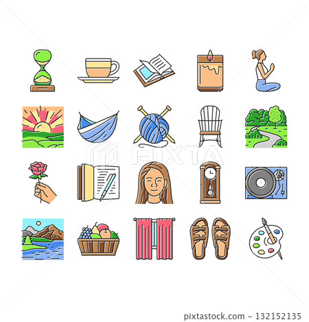 slow living mindfulness balance icons set vector 132152135