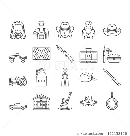 redneck country southern rural icons set vector 132152136