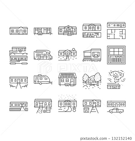 mobile home trailer, camper icons set vector mobile home trailer, camper icons set vector 132152140