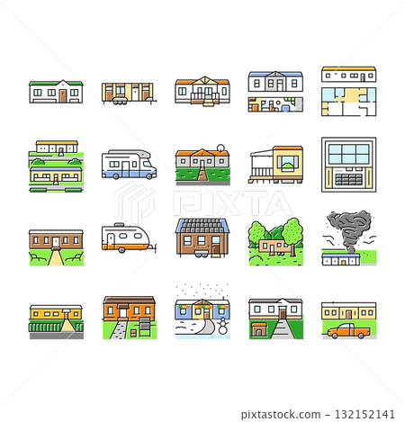 mobile home trailer, camper icons set vector mobile home trailer, camper icons set vector 132152141