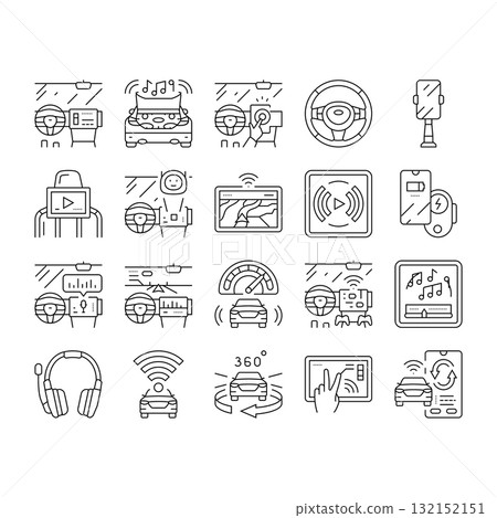 auto tainment infotainment icons set vector 132152151