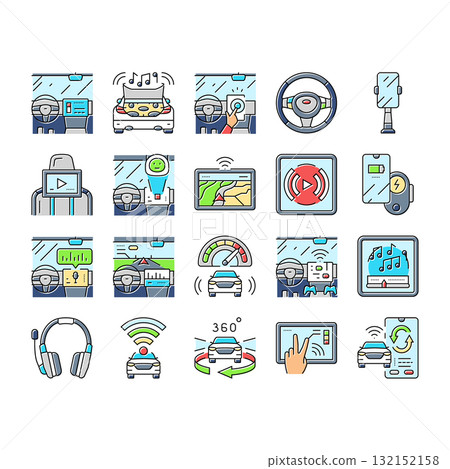 auto tainment infotainment icons set vector 132152158