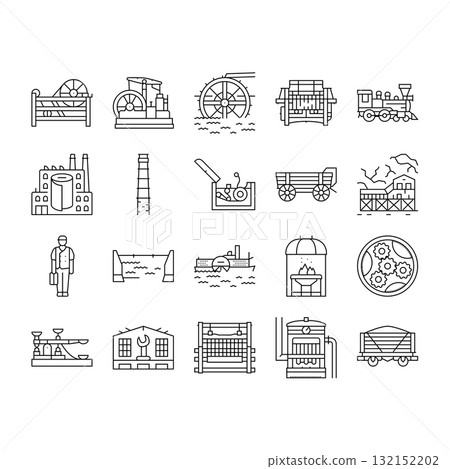 industry 1.0 industrialization icons set vector 132152202