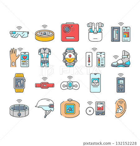 wearable technologies tracker icons set vector 132152228
