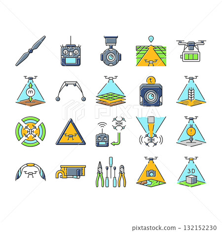 unmanned aerial vehicle drone uav icons set vector unmanned aerial vehicle drone uav icons set vector 132152230