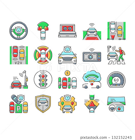 autonomous vehicle self driving icons set vector autonomous vehicle self driving icons set vector 132152243