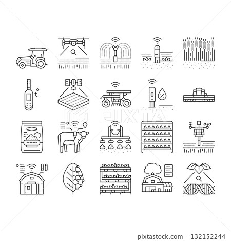 agri tech precision drones iot icons set vector agri tech precision drones iot icons set vector 132152244
