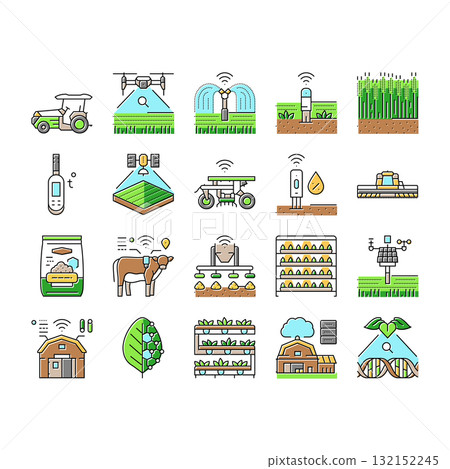 agri tech precision drones iot icons set vector 132152245