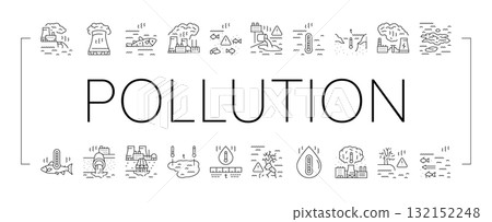 thermal pollution ecosystem icons set vector 132152248