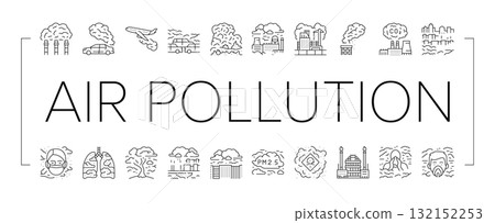 air pollution smog emissions icons set vector 132152253