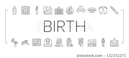 birth pregnancy newborn infant icons set vector 132152271