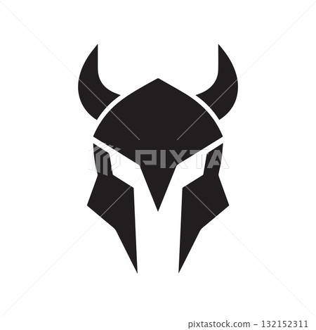 Viking Helmet Logo Emerging from Torn Textured Fabric Illustration Viking Helmet Logo Emerging from Torn Textured Fabric Illustration 132152311