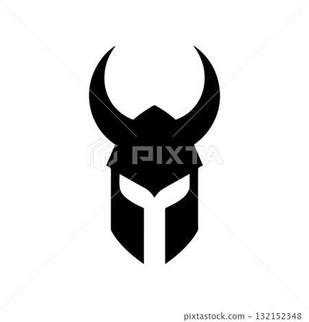 Viking Helmet Logo with Ocean Wave Lines Reflecting Nordic Seafarer Spirit 132152348