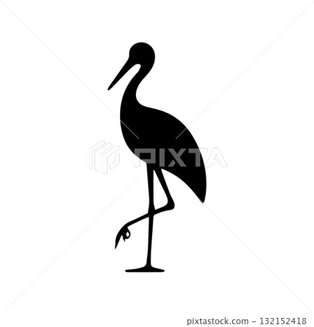 Dynamic Winged Stork Symbol in Black Silhouette Composition Dynamic Winged Stork Symbol in Black Silhouette Composition 132152418