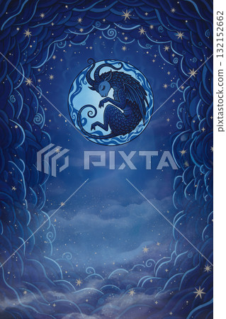 Full moon floating in the midnight sea Sleep Fancy Otherworld Blue illustration Full moon floating in the midnight sea Sleep Fancy Otherworld Blue illustration 132152662