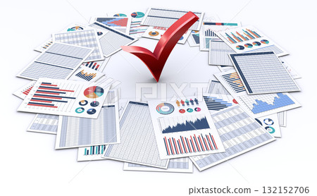 Printed business documents and 3D check marks 132152706