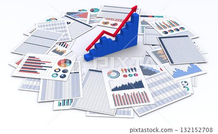 Business data printed documents and 3D graphs 132152708