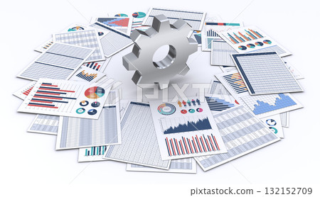 包含列印的業務資料和齒輪的文檔 132152709