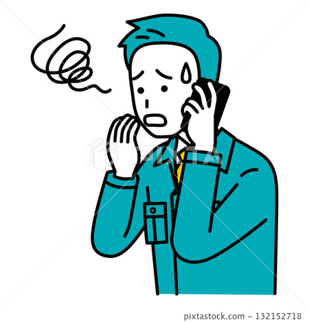 A male worker confused by a smartphone call A male worker confused by a smartphone call 132152718