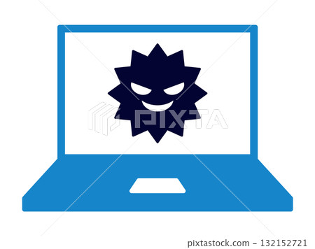 筆記型電腦上顯示的病毒圖示，表示網路攻擊的威脅 132152721