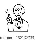 Line drawing of a man in a suit. Illustration, pointing, business, businessman 132152735