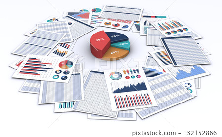 業務資料列印文件和 3D 餅圖 業務資料列印文件和 3D 餅圖 132152866