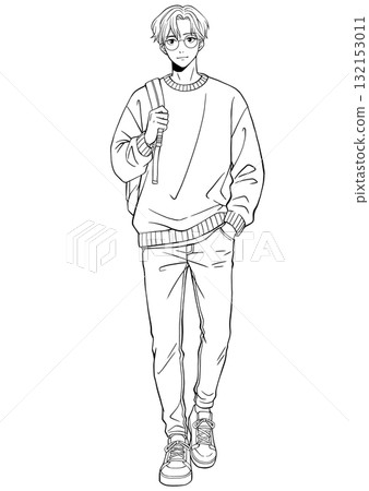 休閒時尚男士的線條畫 132153011