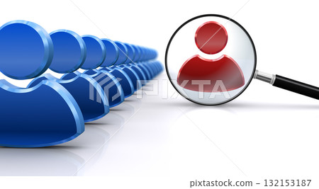 Searching for a human icon with a magnifying glass, an image of personnel recruitment and leader selection 132153187