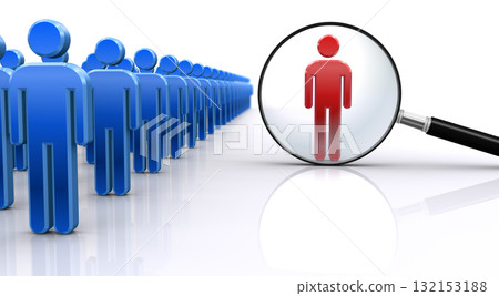 Searching for a human icon with a magnifying glass, an image of personnel recruitment and leader selection 132153188