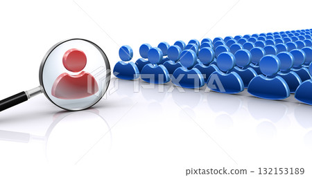 Searching for a human icon with a magnifying glass, an image of personnel recruitment and leader selection 132153189