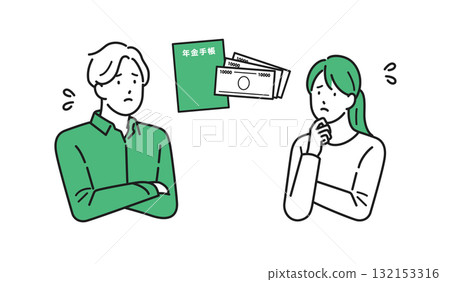 Illustration material: Young men and women who are worried about pensions Illustration material: Young men and women who are worried about pensions 132153316