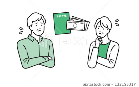 Illustration material: Senior couple worried about pensions 132153317